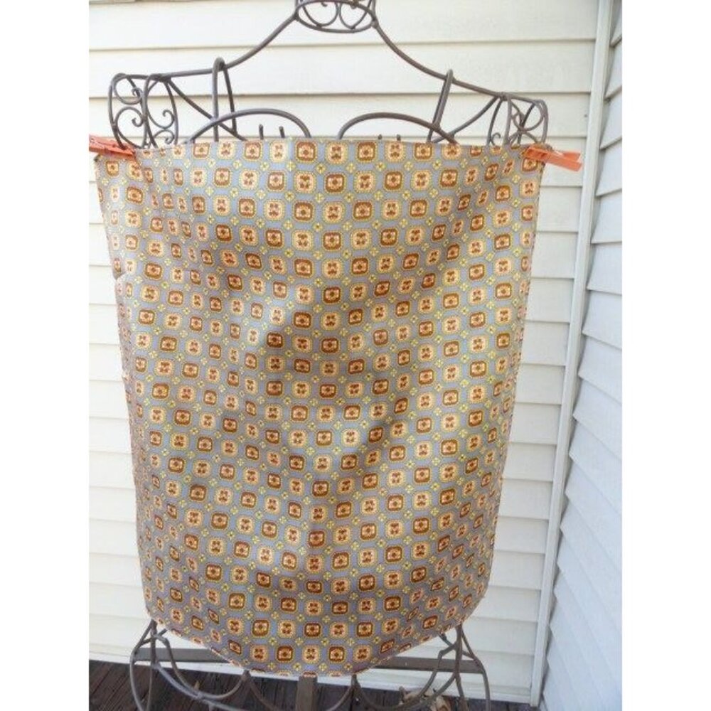 Vtg Scarf Pocket Square Blue Yellow Beige Geometric Design Handmade 100% Acetate